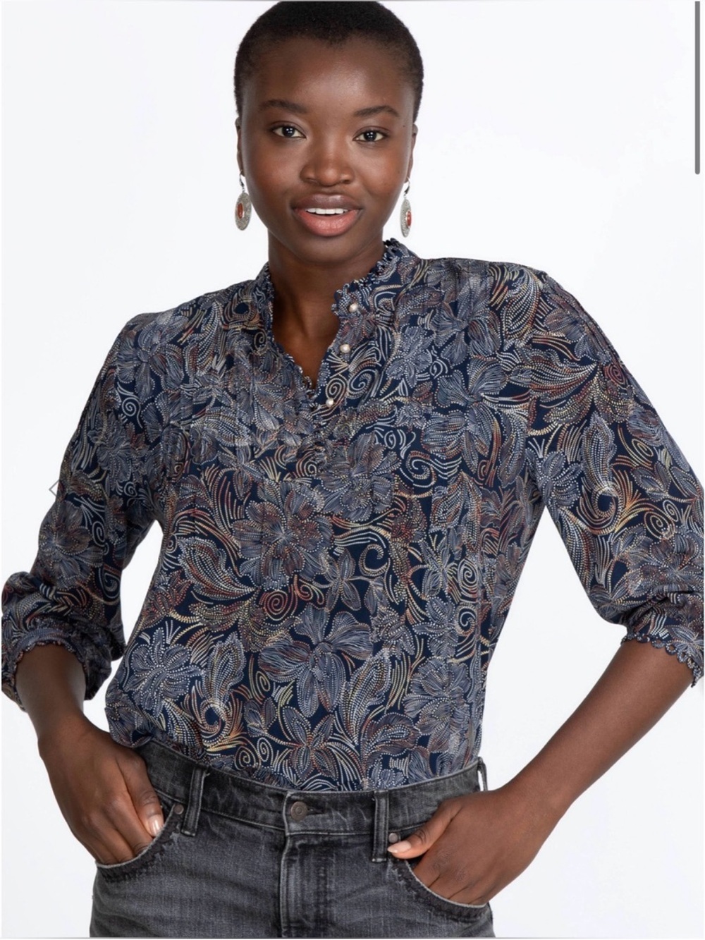 Johnny Was Jade 100% silk Venus peasant blouse Blue- Sz: XL